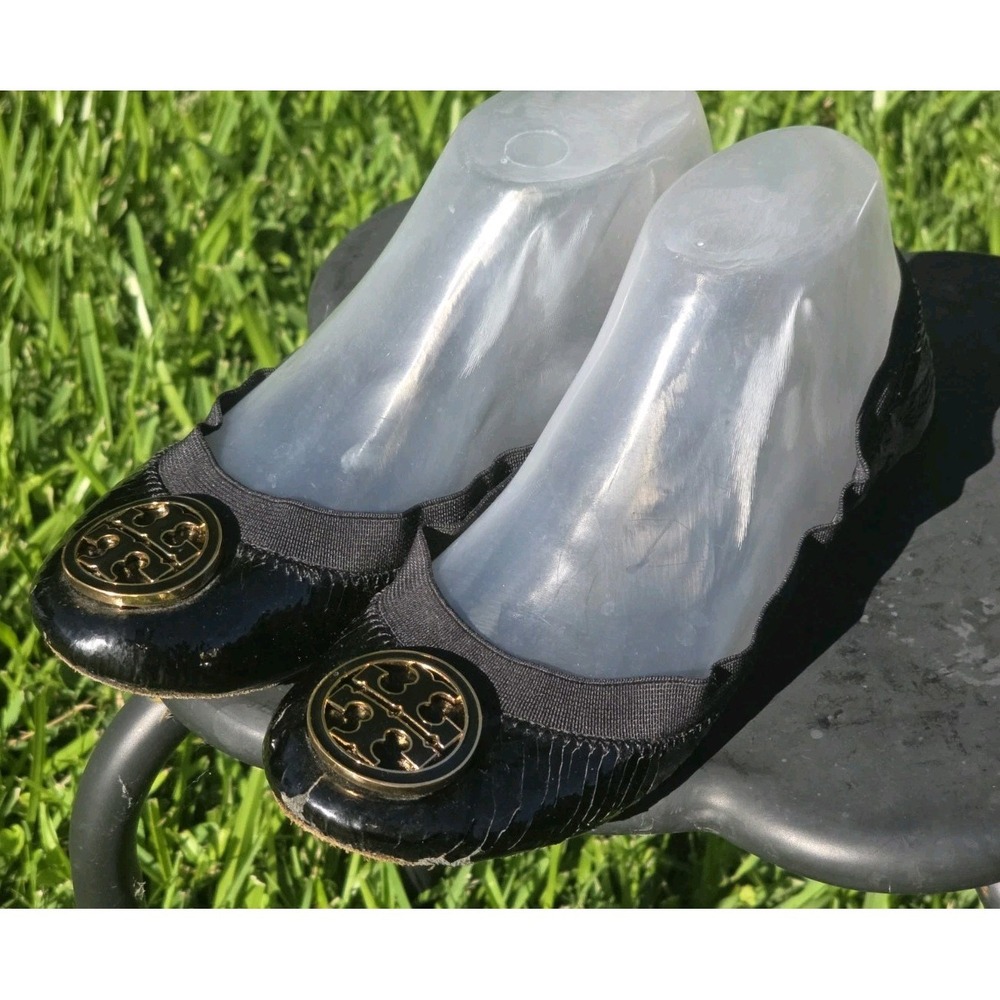 Women's Tory Burch Black Patent Leather Caroline Ballet Flats Shoe Size 6.5